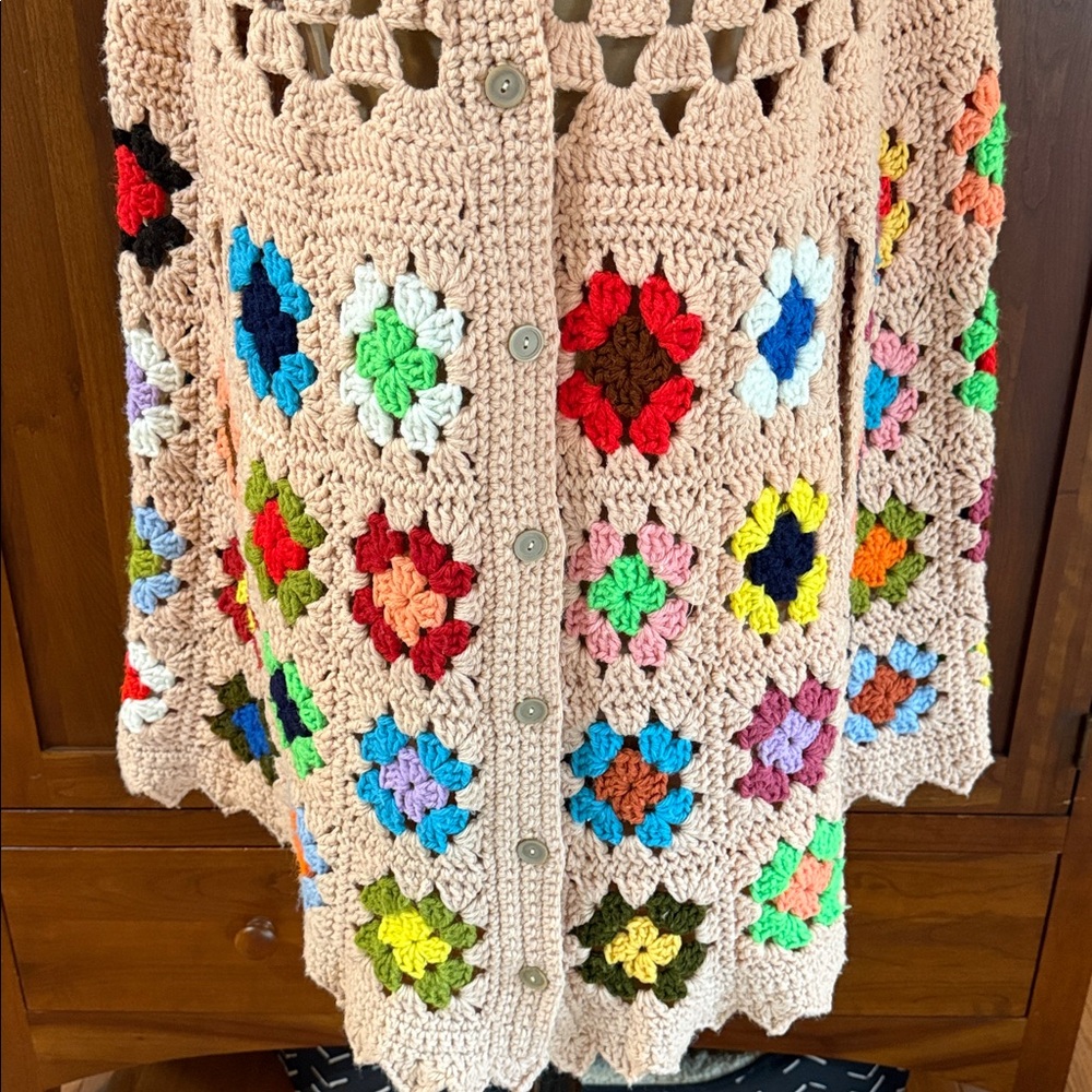 Handmade Crochet Granny Square Poncho Cape - Picture 2 of 6